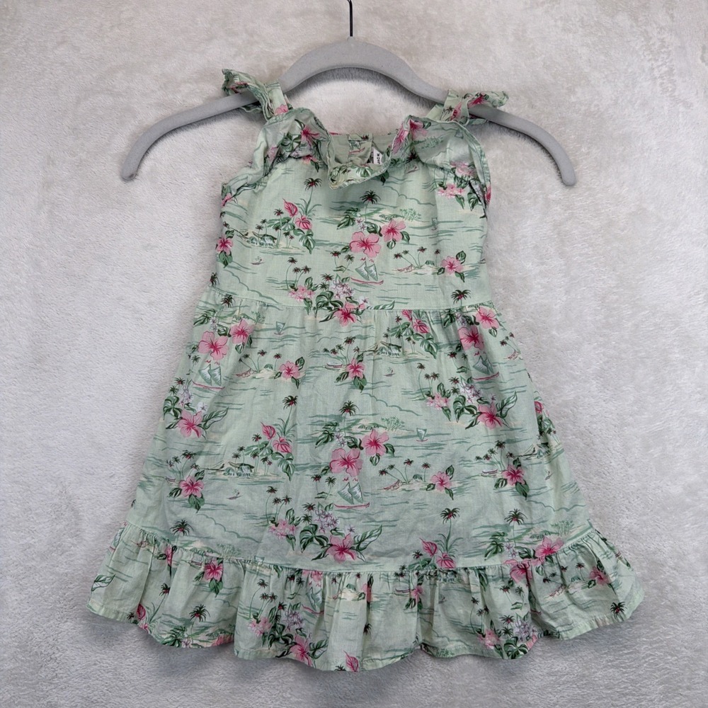 Janie and Jack Girls 2T Green Floral Sundress Ruffle Hem Sleeveless Summer
